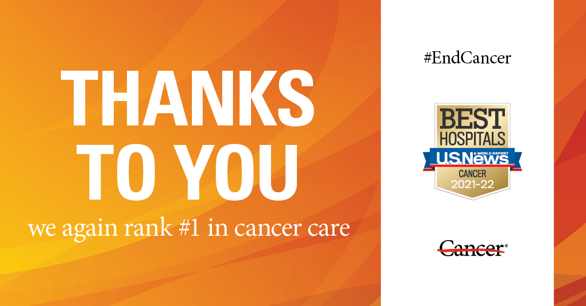 MD Anderson again ranks No. 1 in cancer by U.S. News & World Report